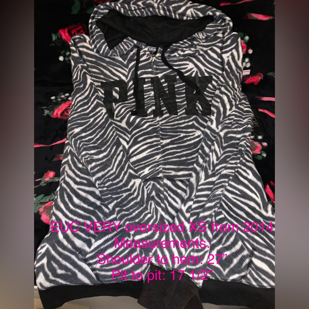 Victoria’s Secret Pink Vintage Zebra Print Zip Up Hoodie